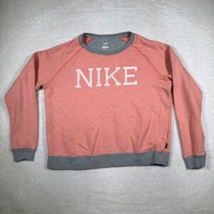 Nike Athletic Dept Striped Raglan Crewneck Sweatshirt Coral Gray Large